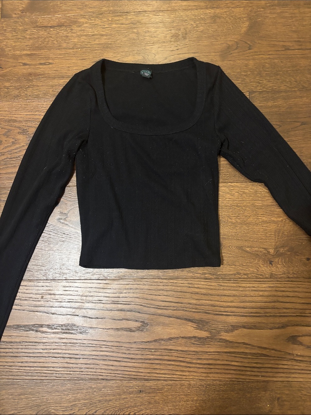 Women's - Black Long Sleeve Square Neck Ribbed Top